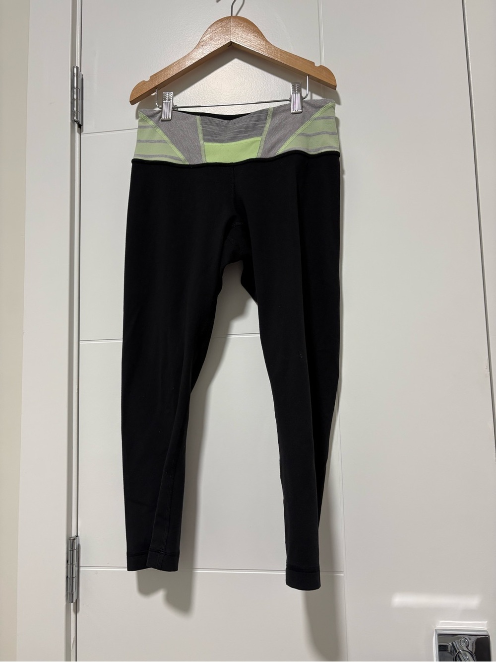lululemon athletica Black Reversible Crop Leggings with Lime and Gray Waistband
